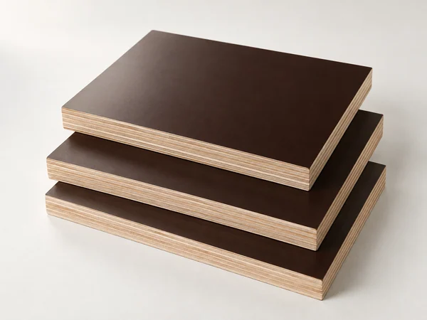Dark brown film-faced plywood with exposed layered edges