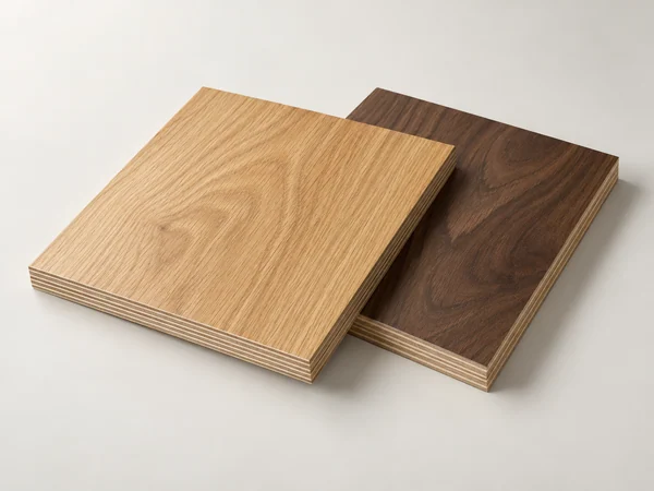 Decorative wood veneer panels with layered plywood cores